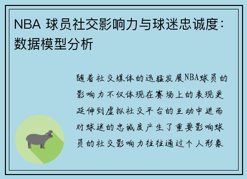 NBA 球员社交影响力与球迷忠诚度：数据模型分析