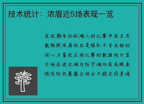 技术统计：浓眉近5场表现一览