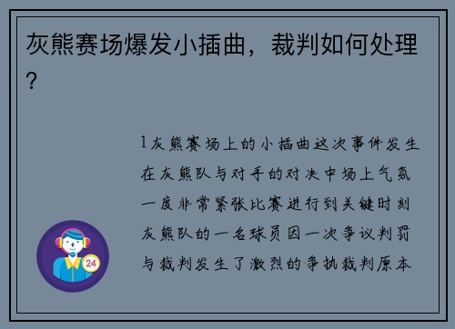 灰熊赛场爆发小插曲，裁判如何处理？